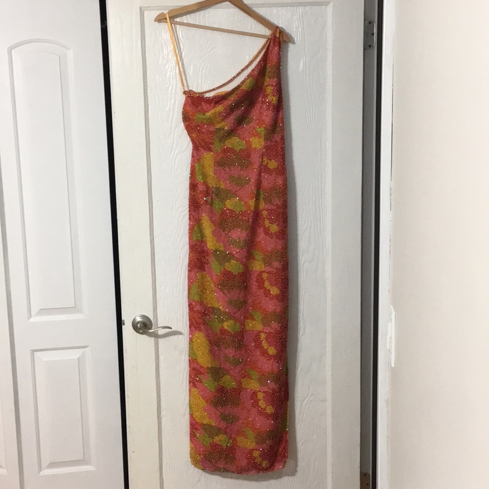 Mia Bella formal beaded one shoulder gown